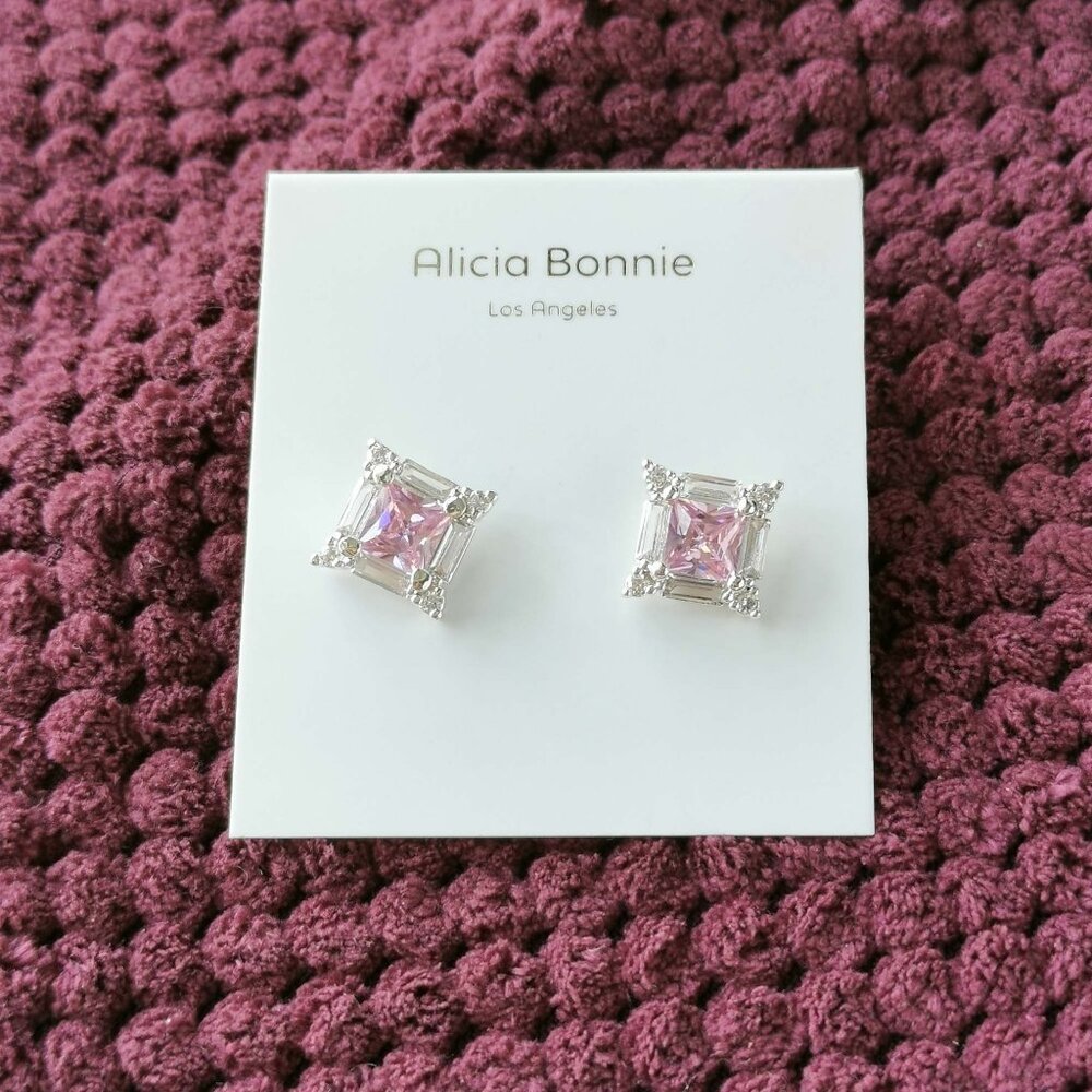Alicia Bonnie Silver Pink White Crystal Enchanted Glow Stud Earrings NEW